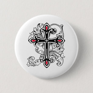 Gothic cross 6 cm round badge