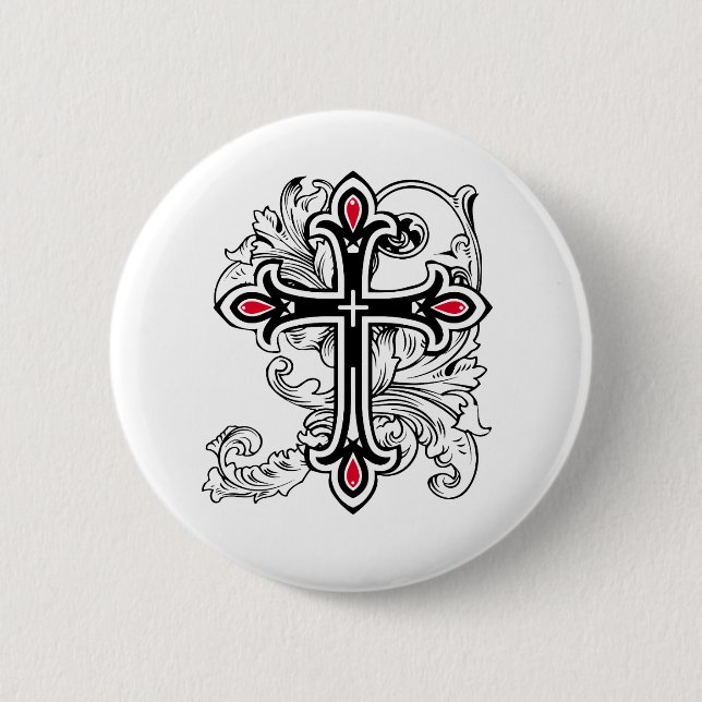 Gothic cross 6 cm round badge (Front)
