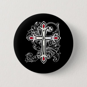 Gothic cross 6 cm round badge