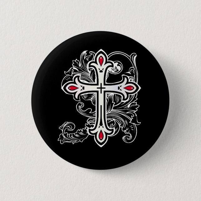 Gothic cross 6 cm round badge (Front)