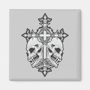 Gothic Cross and Skulls Magnet