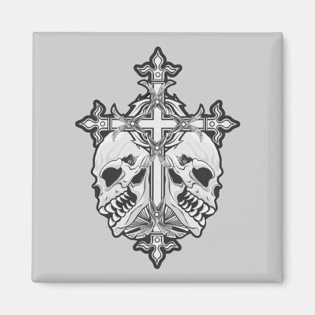 Gothic Cross and Skulls Magnet (Front)