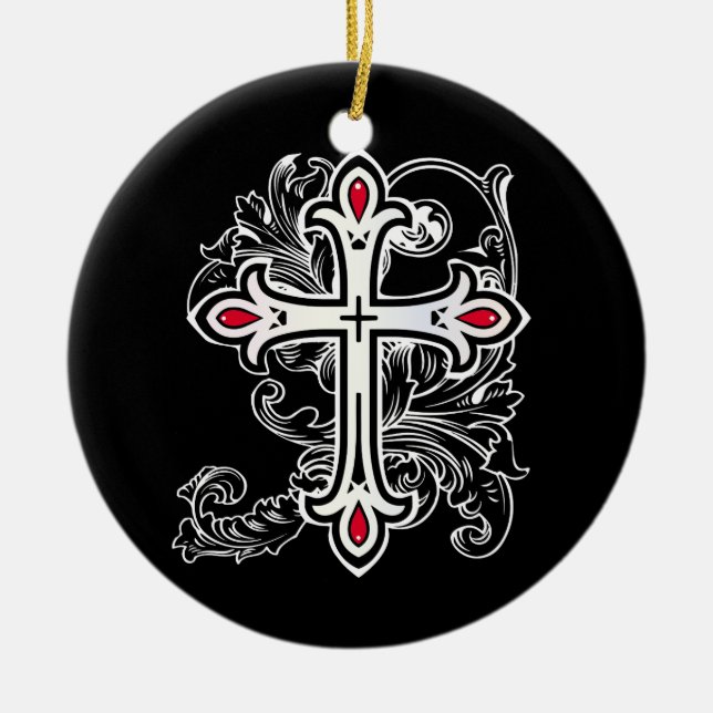 Gothic cross ceramic ornament (Front)