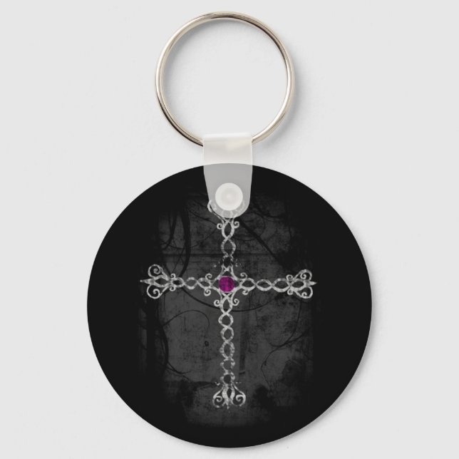 gothic cross keychain - purple (Front)