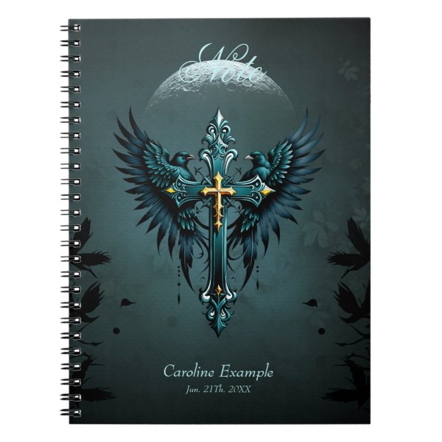 Gothic cross with decorative elements and birds. notebook (Front)