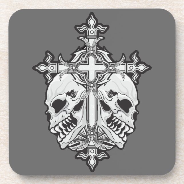 Gothic Cross with Skulls Coaster (Front)