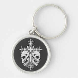Gothic Cross with Skulls Key Ring