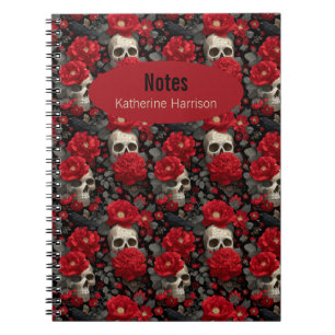 Gothic Crow and Skull Floral Seamless Pattern Notebook