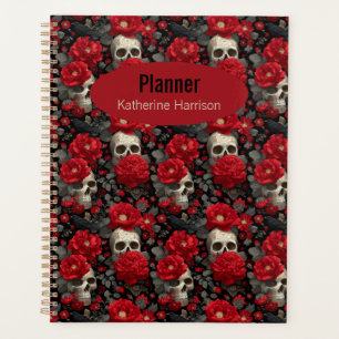 Gothic Crow and Skull Floral Seamless Pattern Planner
