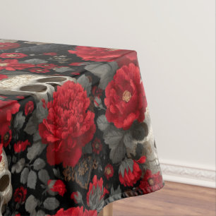Gothic Crow and Skull Floral Seamless Pattern Tablecloth
