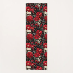Gothic Crow and Skull Floral Seamless Pattern Yoga Mat