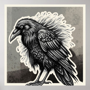 Gothic Crow Illustration Vintage Dark Bird Horror Poster