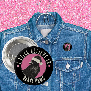 Gothic Crow Santa Caws Pink and Black Holiday 3 Cm Round Badge
