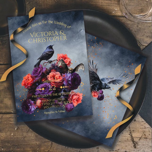 Gothic crow vampire bat dark moody wedding bouquet invitation (Creator Uploaded)