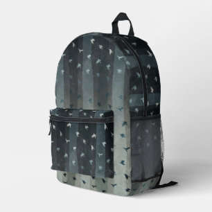 Gothic Crows Flying Silhouette Ombre Stripes Printed Backpack