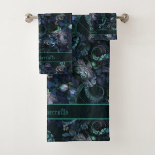 Gothic Cthulhu Turquoise Tentacle With Flowers Bath Towel Set