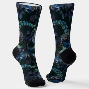 Gothic Cthulhu Turquoise Tentacle With Flowers Socks