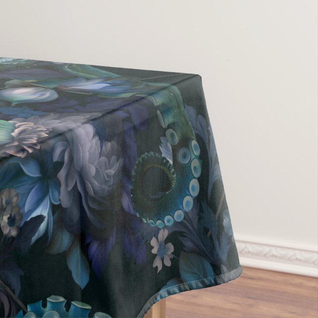Gothic Cthulhu Turquoise Tentacle With Flowers Tablecloth (In Situ)