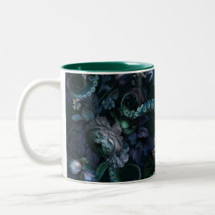 Gothic Cthulhu Turquoise Tentacle With Flowers Two-Tone Coffee Mug