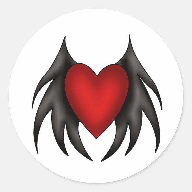 Gothic cute red winged heart stickers (Front)