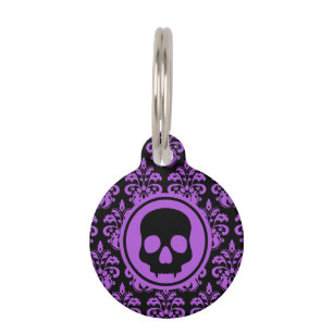 Gothic cute skull purple black spooky pet tag