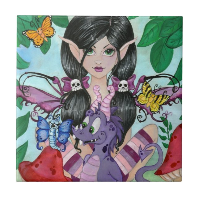 "Gothic Cuties #2" Fairy Art Ceramic tile (Front)