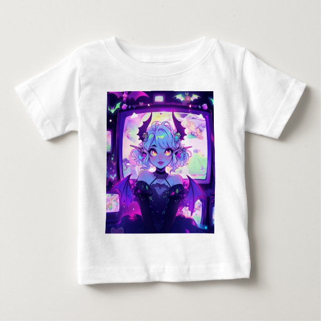 Gothic Cyberpunk Demon Fantasy Anime Girl Baby T-Shirt (Front)