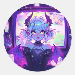 Gothic Cyberpunk Demon Fantasy Anime Girl Classic Round Sticker