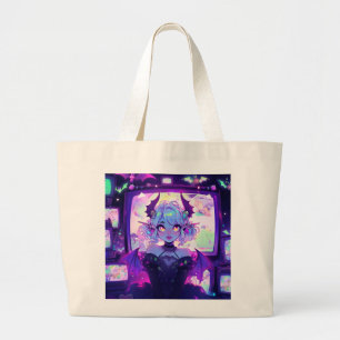 Gothic Cyberpunk Demon Fantasy Anime Girl Large Tote Bag