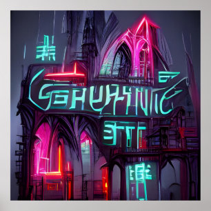 Gothic Cyberpunk Neonoir Abstract Architecture Poster
