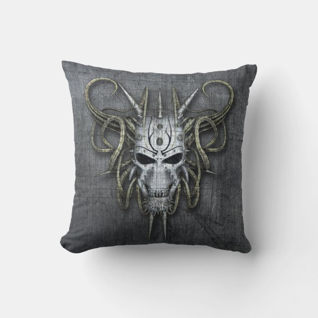 Gothic Cyborg Skull Custom Cushion (Front)