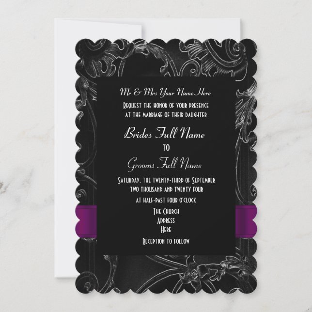 Gothic damask alternative wedding invitation (Front)