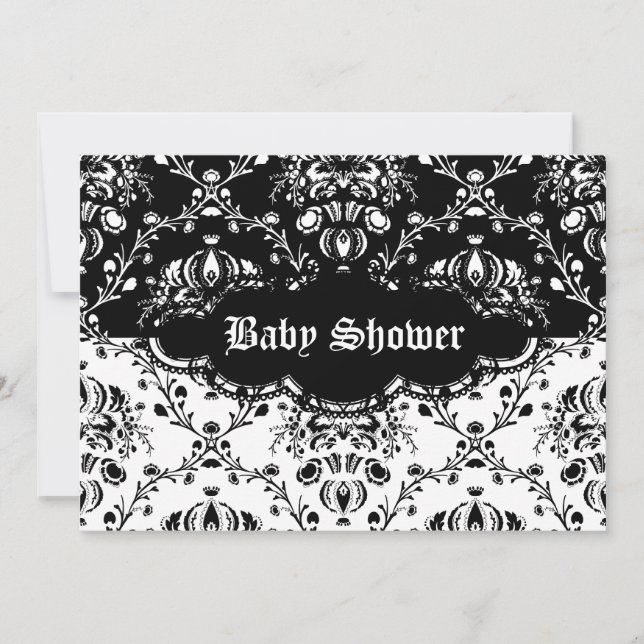 Gothic Damask Black & White Invitation (Front)