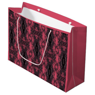 Gothic Damask Dark Pink and Black Lace Pattern Large Gift Bag