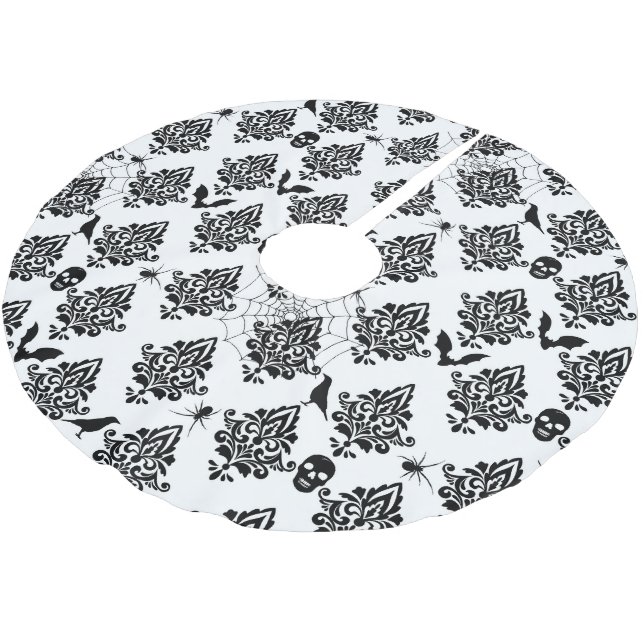 Gothic Damask Pattern Spiders Skulls Bats Brushed Polyester Tree Skirt (Angled)