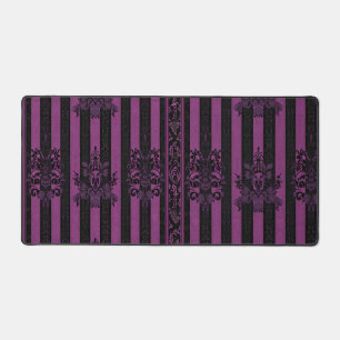 Gothic Damask Purple & Black Striped Desk Mat