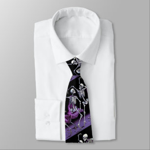 Gothic Dancing Skeletons Purple Wedding Tie