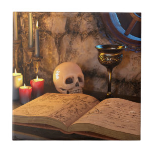 Gothic Dark Academia Candlelit Study Art Ceramic Tile