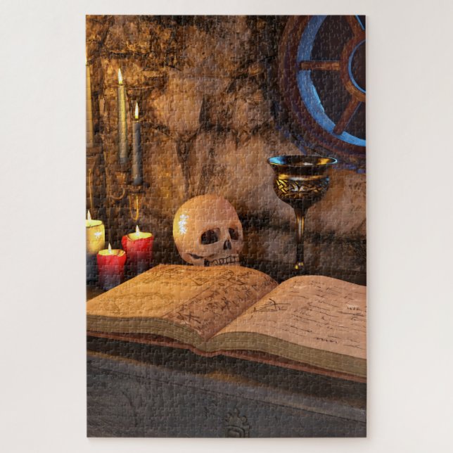 Gothic Dark Academia Candlelit Study Art Jigsaw Puzzle (Vertical)