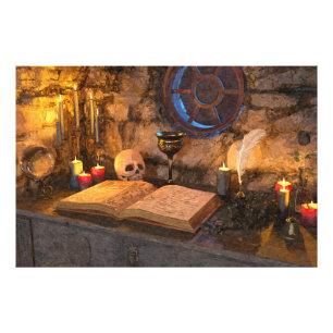 Gothic Dark Academia Candlelit Study Art Photo Print