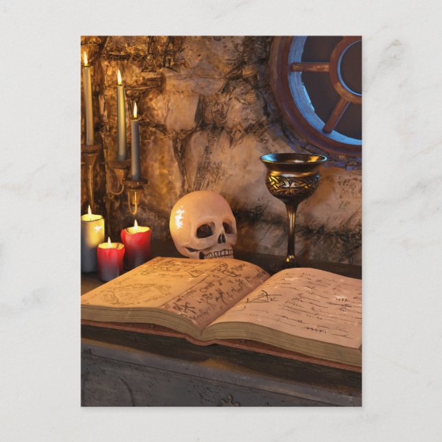 Gothic Dark Academia Candlelit Study Art Postcard (Front)