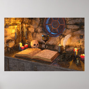 Gothic Dark Academia Candlelit Study Art Poster