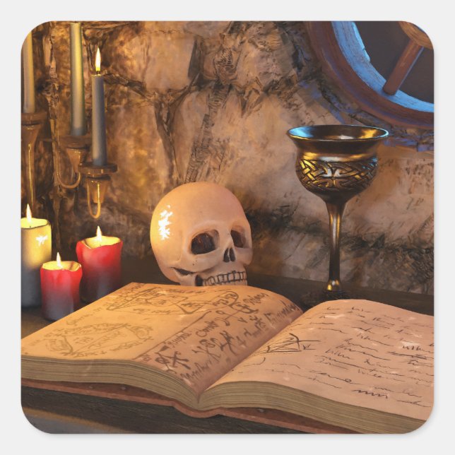 Gothic Dark Academia Candlelit Study Art Square Sticker (Front)