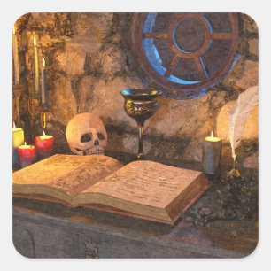 Gothic Dark Academia Candlelit Study Art Square Sticker