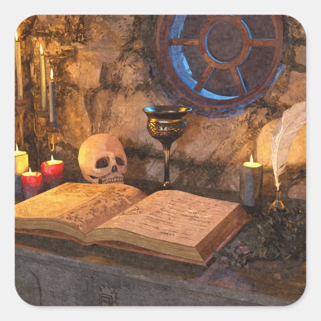 Gothic Dark Academia Candlelit Study Art Square Sticker (Front)
