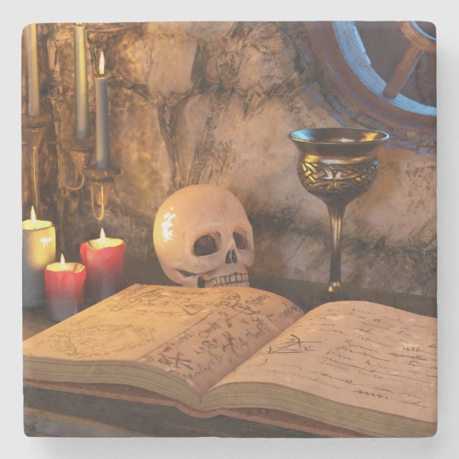 Gothic Dark Academia Candlelit Study Art Stone Coaster (Front)