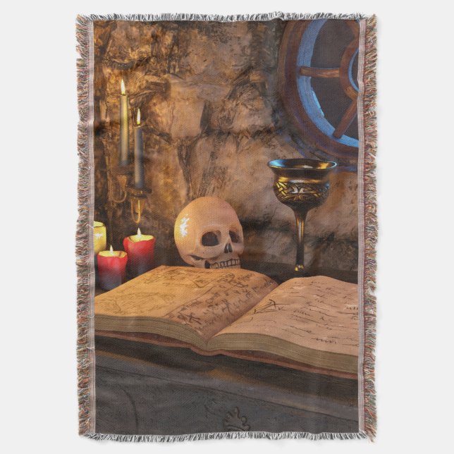 Gothic Dark Academia Candlelit Study Art Throw Blanket (Front Vertical)