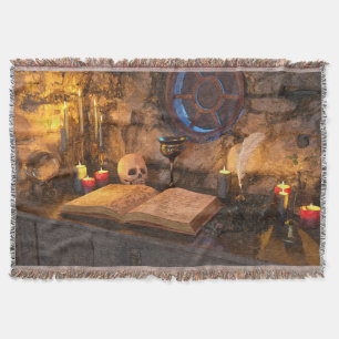 Gothic Dark Academia Candlelit Study Art Throw Blanket