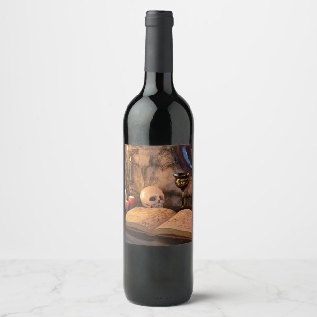 Gothic Dark Academia Candlelit Study Art Wine Label (Front)