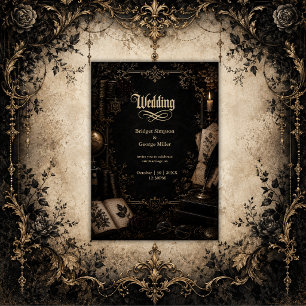 Gothic Dark Academia Library Book Wedding Invitation